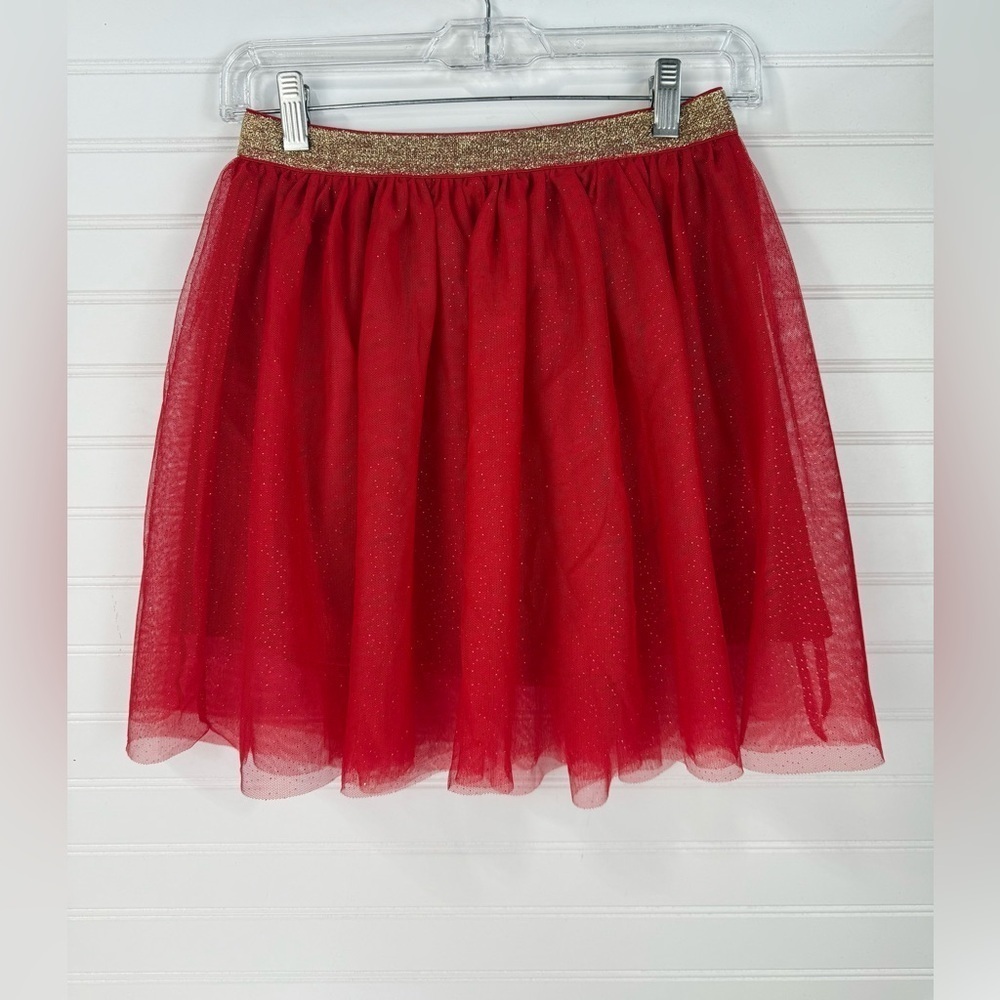 Holiday Time girls sparkly red & gold layered tulle Christmas skirt. Size 10/12
